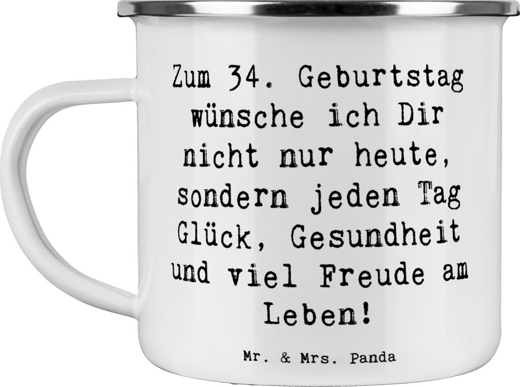 Mr. & Mrs. Panda Teetasse Spruch 34. Geburtstag - Weiß - Geschenk, Glückwunsch, Pott, Happy Birthday, Emaille Tasse, Liebe, Teebecher, Haferl, Ou...