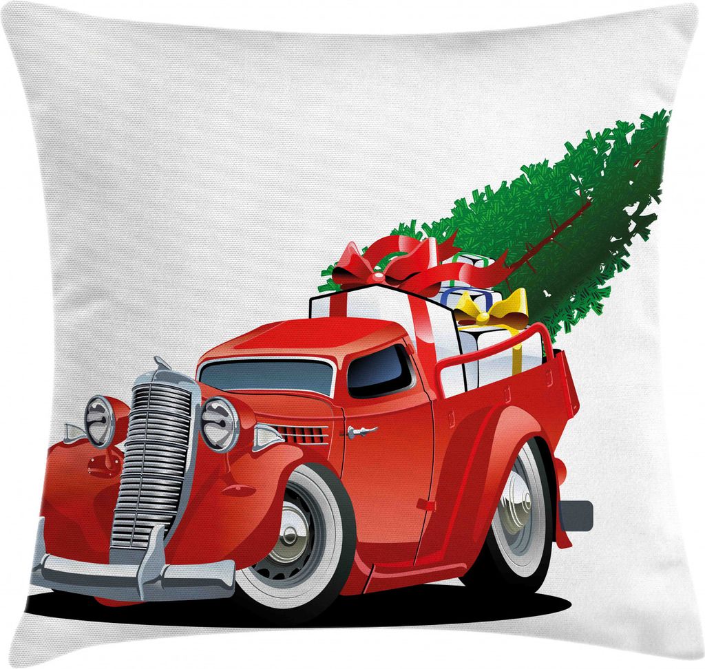 ABAKUHAUS Weihnachten Kissenbezug, Red American Truck, Kissenhülle mit Reißverschluss Waschbar Farbfest Beidseitiger Druck, 45 x 45 cm, Grün Weiß