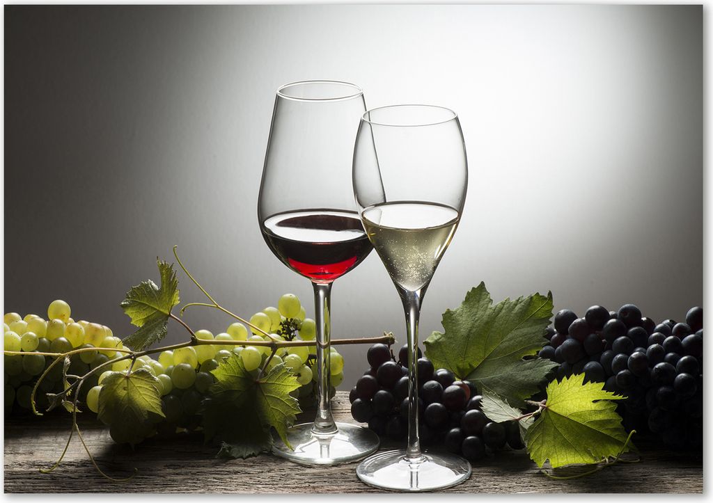 Tulup Glas-Bild - 100 x 70 - Wandbild aus Glas - Wandkunst - Wandbild hinter gehärtetem Sicherheitsglas - Essen & Getränke - Wein Trauben - Rot