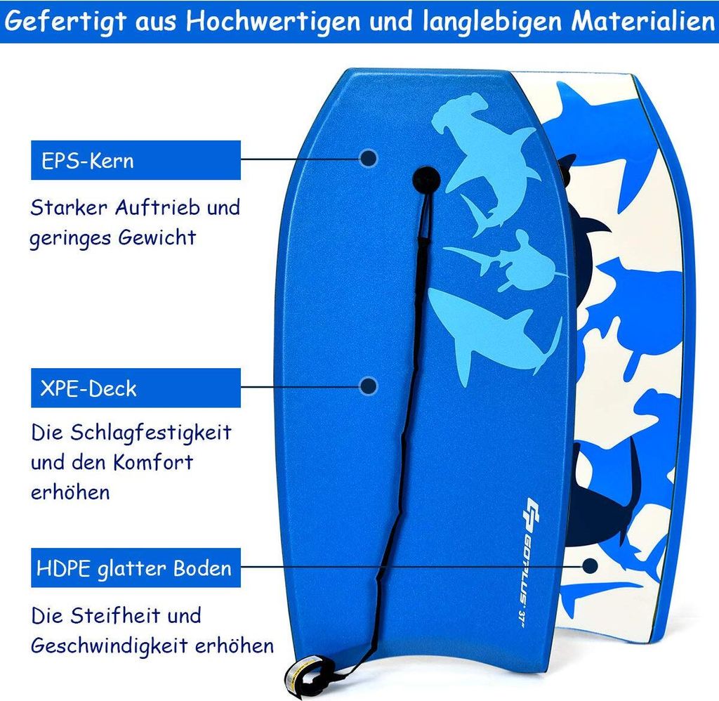 93 x 47 cm Surfboard Bodyboard leichtes Surfbrett für den Pool Sup