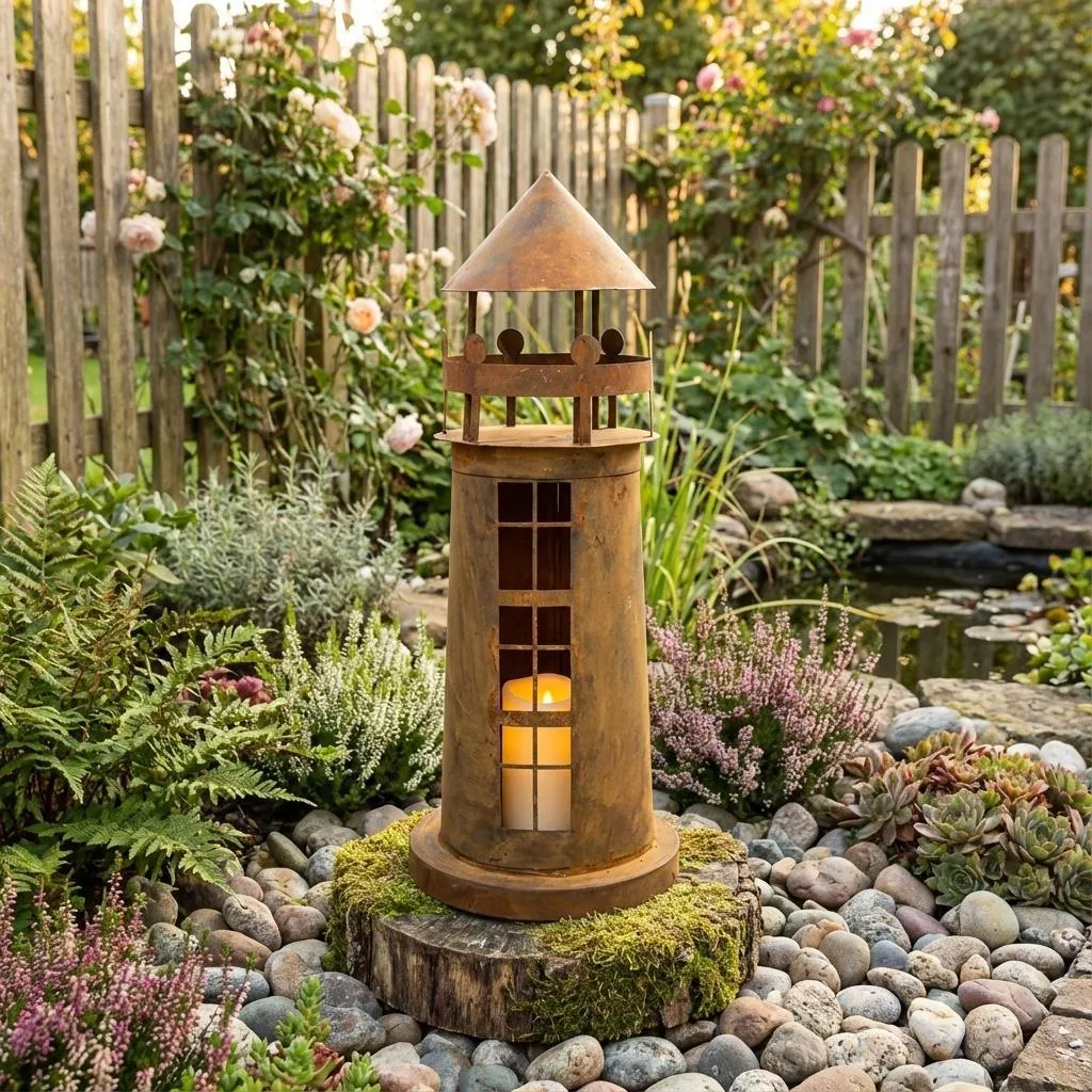 Lanterne de jardin design Corten avec éclairage LED étanche IP65 rustique - 13