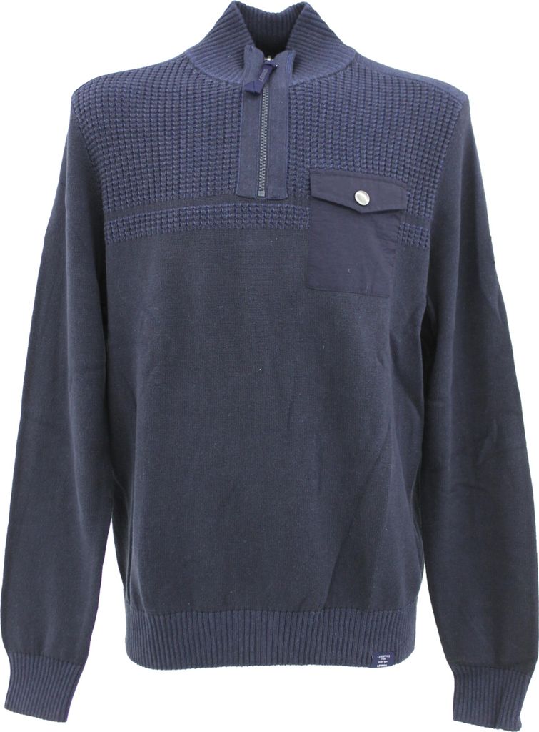 33305 Lerros, , Herren Troyer Pullover Pulli Mock Zip, mittlerer Mustermix, marineblau melange, XXL