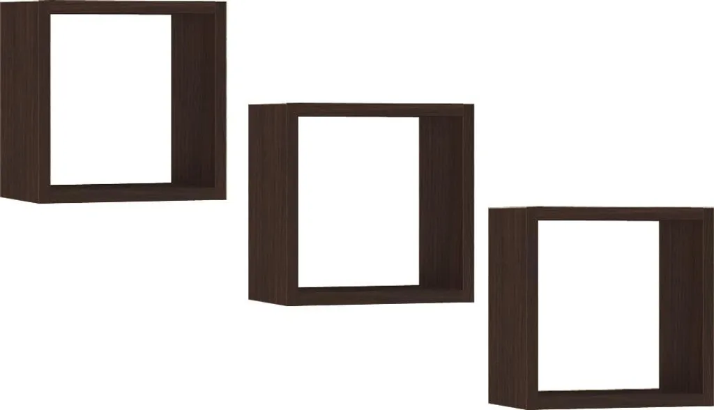 Étagère Murale Cube en Bois Wengé - Set de 3 Tablettes Décoratives - 2