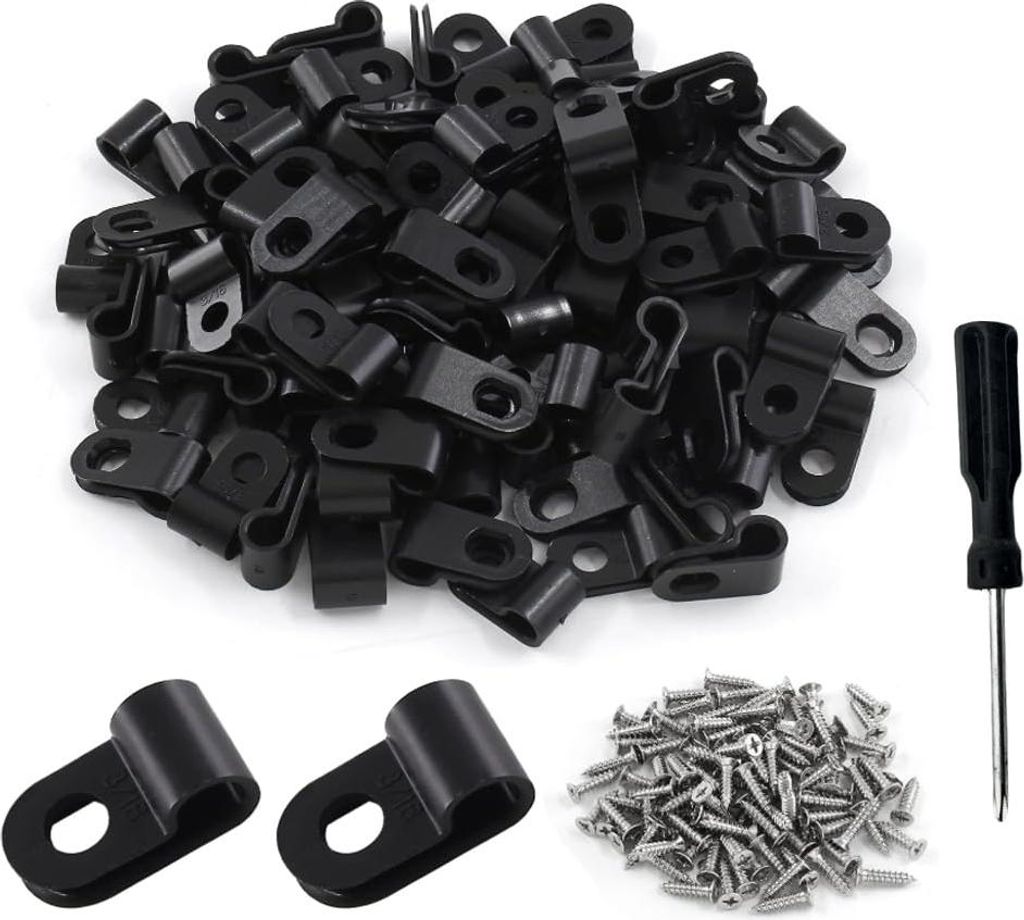 200 Stück R Typ Cable Clip, Nylon R Clip, Kabelklemmen Kabelhalter Schwarz, Kabelschellen für Büro Zuhause Kabel Drahtmanagement