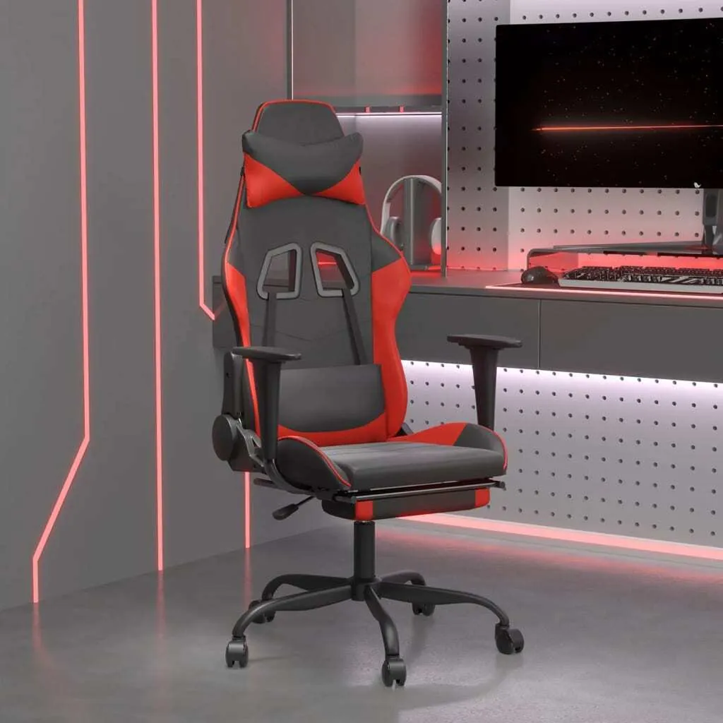 Sedia da Gioco The Living Store Ecopelle Nera e Rossa con Poggiapiedi