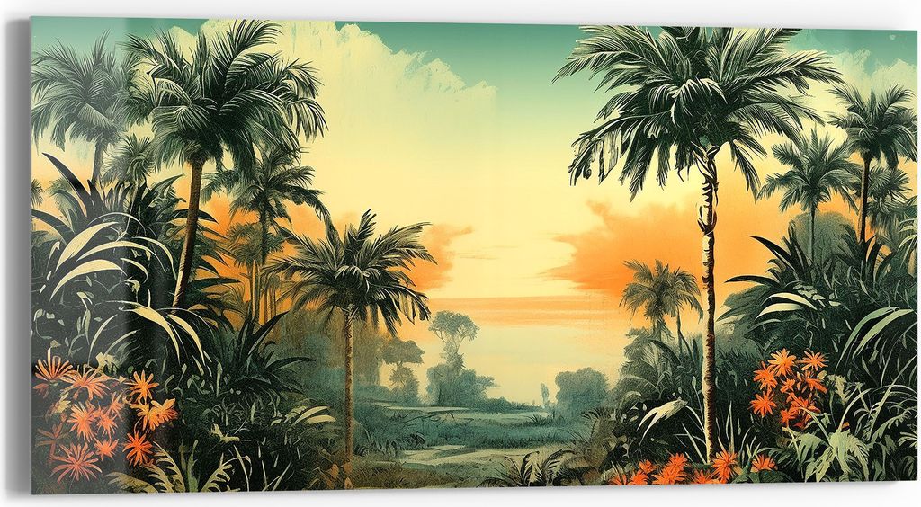 DEQORI Glasbild Echtglas 60x30 cm 'Tropischer Abendzauber' Wandbild Bild modern Deko