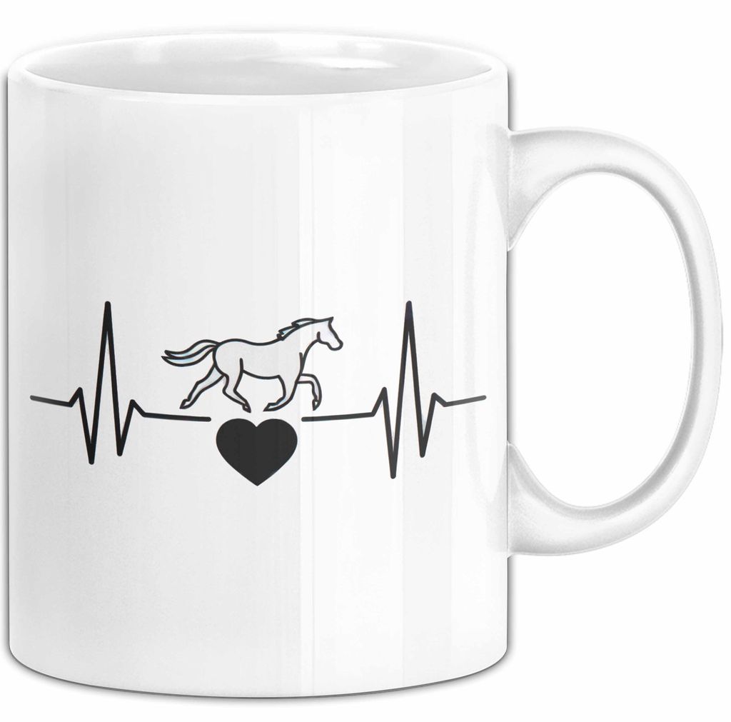 Pferde Tierliebhaber Herzschlag Tasse Geschenk Lustige Geschenkidee Spruch (Weiß)