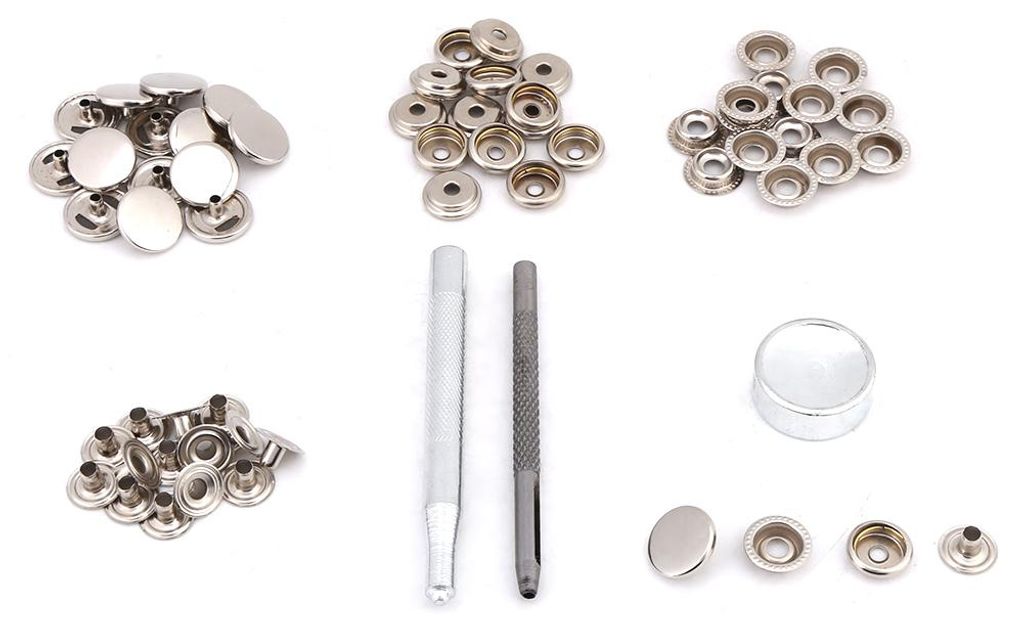 Metall-Druckknopf-Druckknopfverschluss für die Reparatur von Lederbekleidung und Jacken (Silber, 3-teiliges Werkzeug)