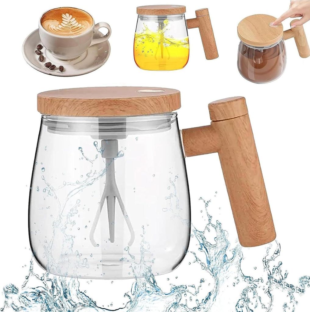Elektrischer Rührbecher, 383 ml, elektrischer selbstmischender Becher mit Deckel, selbstrührender Kaffeebecher, elektrischer Hochgeschwindigkeits...