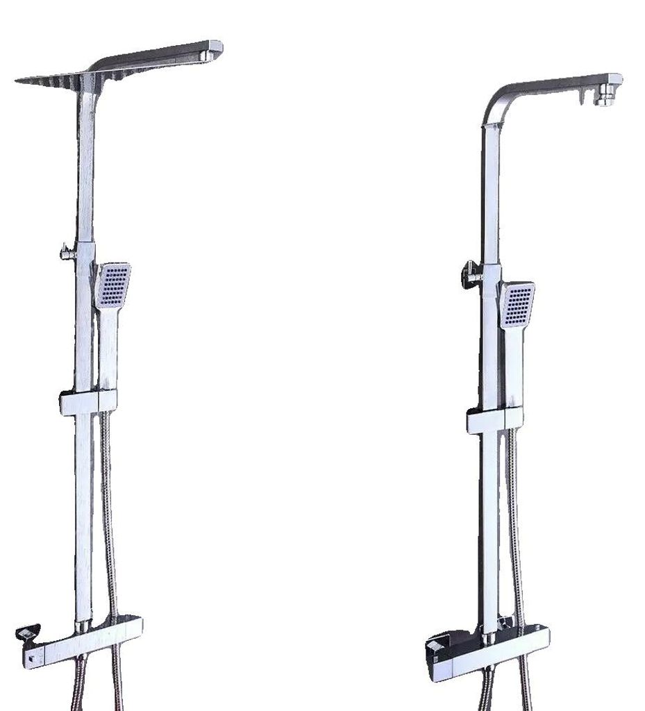 Duschset, Hochwertiges Messing und Edelstahl, Handbrause und Kopfbrause, 15,75 x 15,75 Zoll, Höhenverstellung 32,28 - 43,31 Zoll, Wasser- und Korr...