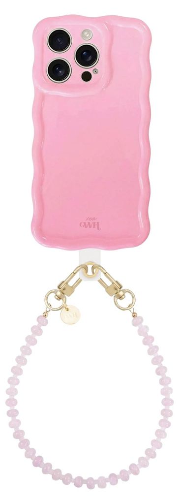 Glossy Wavy Hülle Bubble Blush - Dusty Pink Cord (Kurze Handykette) - Kompatibel mit iPhone 16 Pro Max