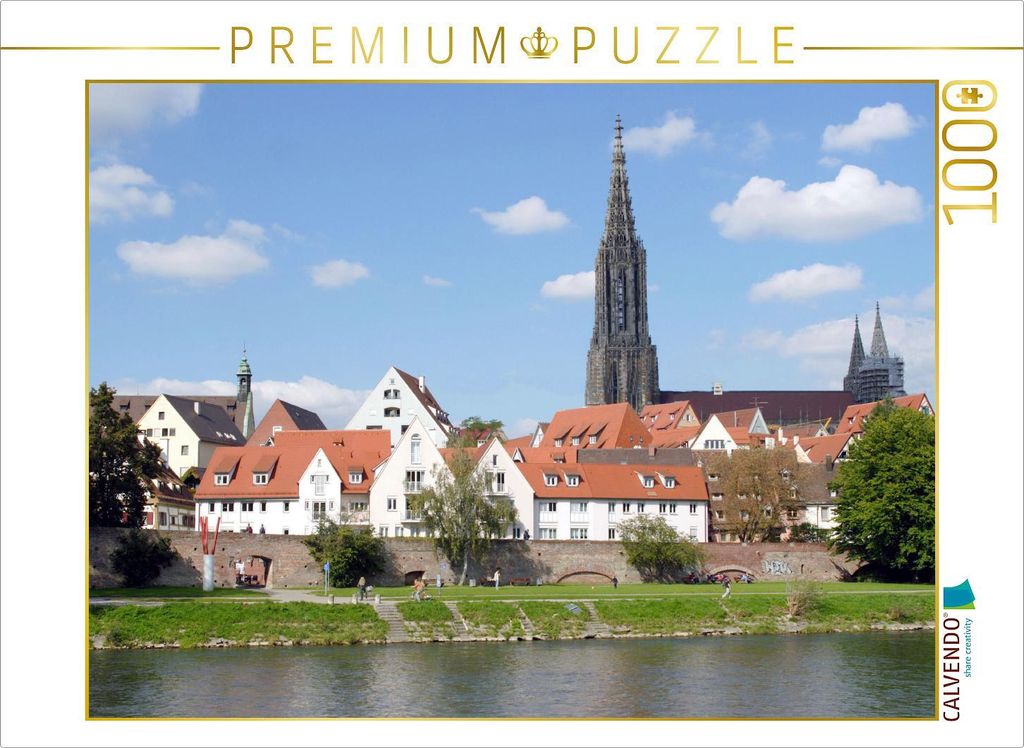 CALVENDO Puzzle Stadtansicht Ulm mit Stadtmauer | 1000 Teile Lege-Größe 64x48cm Foto-Puzzle für glückliche Stunden