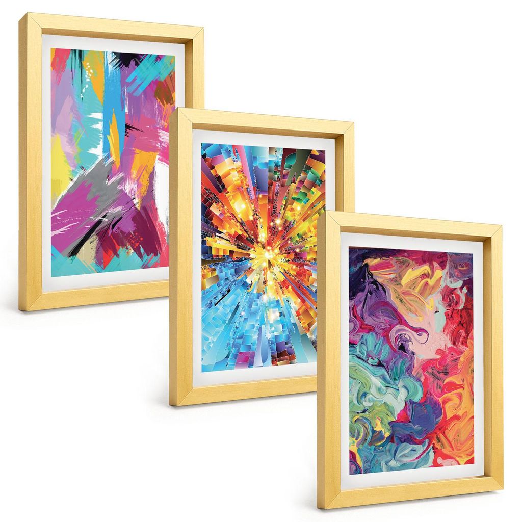 Bilder Set 3-teilig im Goldrahmen Rahmen – Wandbilder 3 Stück – gerahmte Poster für Wohnzimmer, Schlafzimmer und Flur – 20x30 cm – Bunte ...