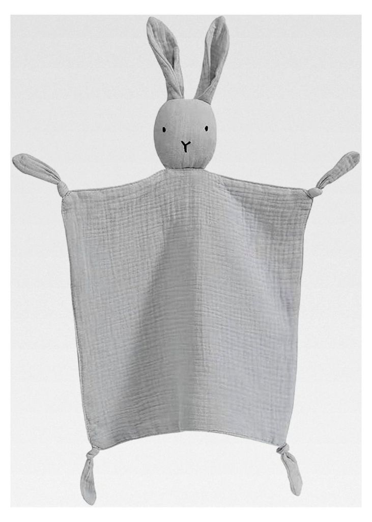 Schmusetuch, Kuscheltuch mit Hasenkopf, Doppellagiger Tüll aus 100% Baumwolle, Geschenk zur Geburt für Jungen und Mädchen (grau)