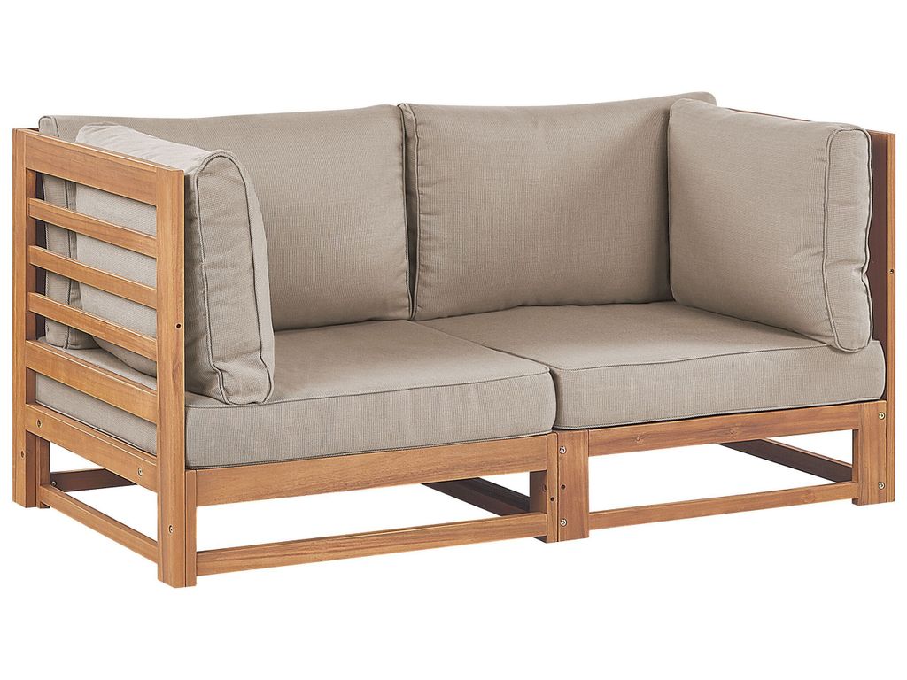 BELIANI Gartensofa Hellbraun es Akazienholz mit 6 Auflagen Taupe 2-Sitzer Sofa Retro Landhaus Stil Terrasse Outdoor Außenbereich
