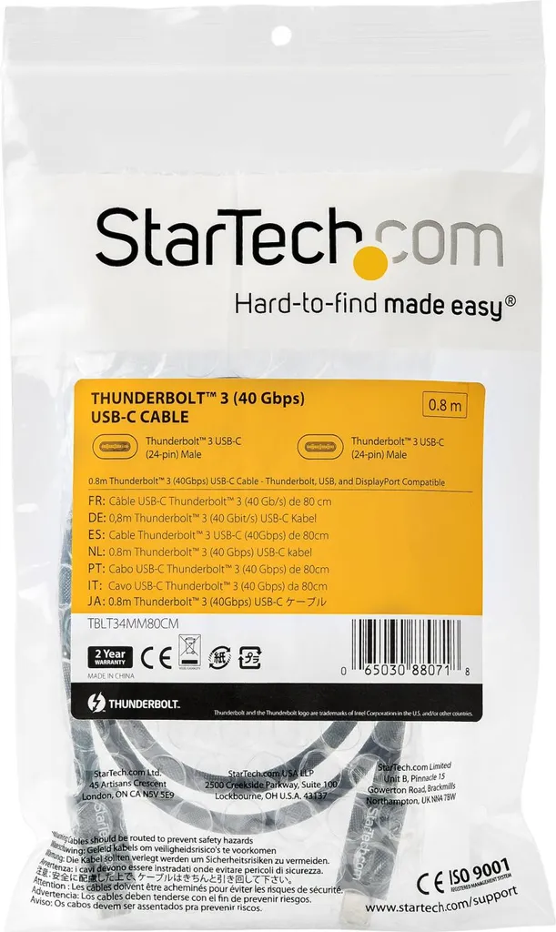 Câble Thunderbolt 3 StarTech.com 80cm 40Gbps 100W PD Noir TBLT34MM80CM - 7