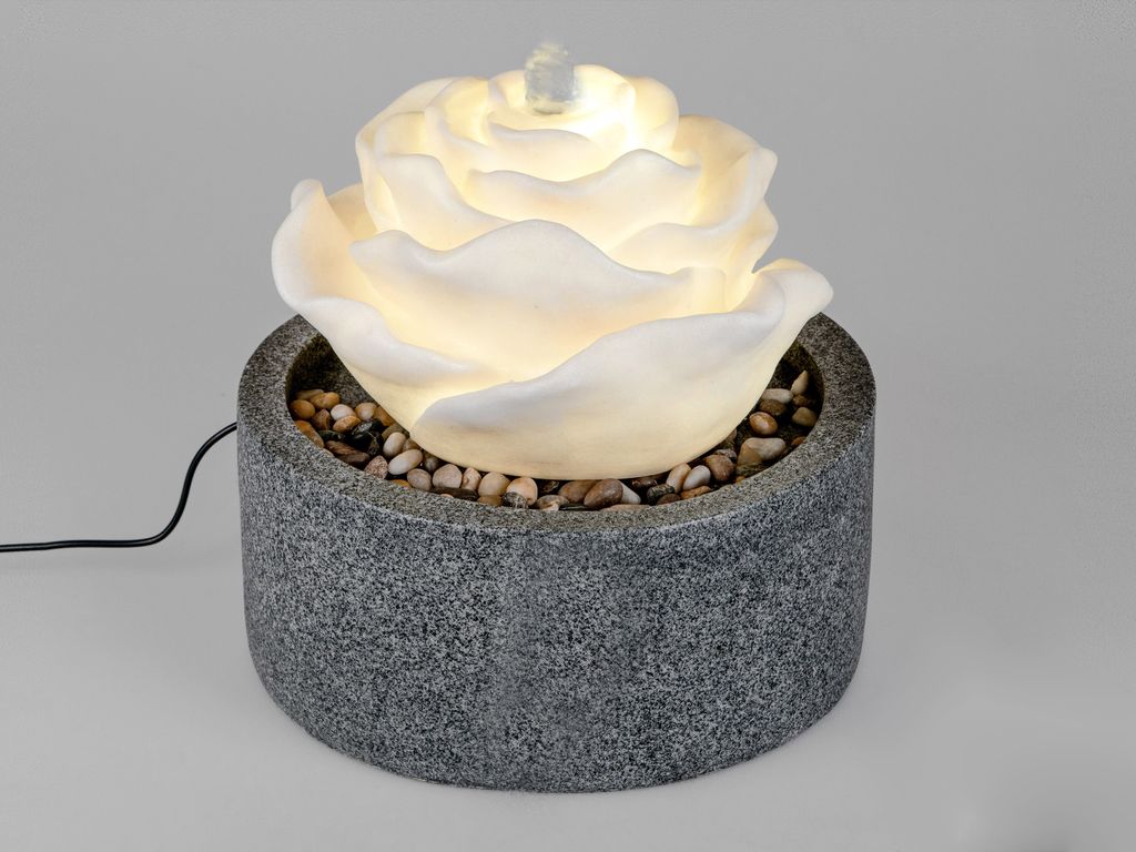 Zimmerbrunnen + Gartenbrunnen Rose mit LED-Licht Beleuchtung Formano