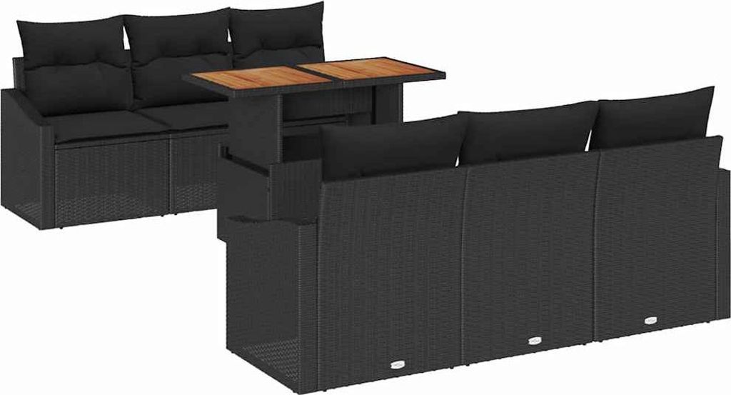 vidaXL Garten-Sofa-Set mit Speicher 7 pcs Schwarz Poly Rattan