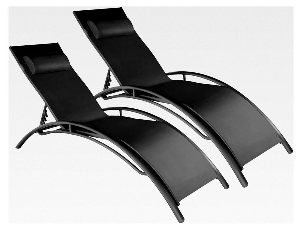 2er Set Gartenliege, Aluminium Sonnenliege, wetterfest, ideal für Garten, Balkon, Terrasse, praktischer Liegestuhl, inklusive Kopfpolster, 5-fach ...