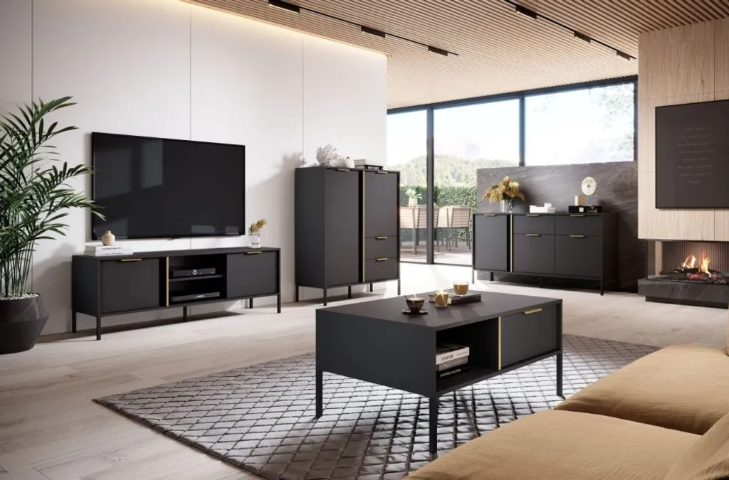 Petit buffet bas HARTSELE anthracite - Commode design à deux portes - 5