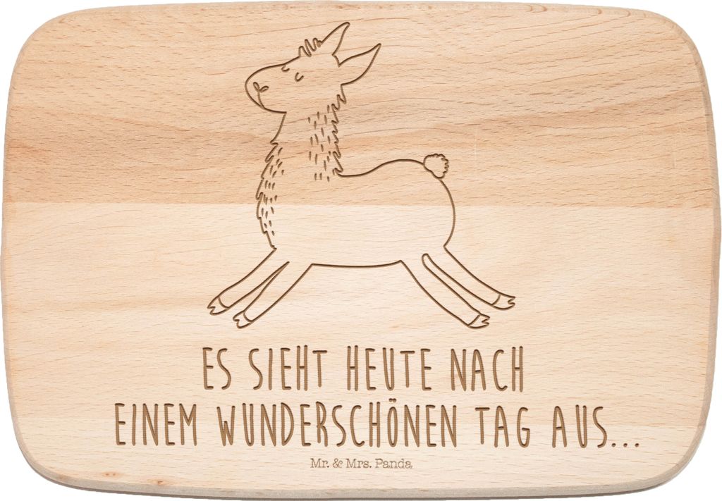 Mr. & Mrs. Panda Schneidebrett Lama Springen - Transparent - Geschenk, Frühstücksbrett, Frühstücksbrettchen, Freundin, schneidbrett, Abitur, Gu...