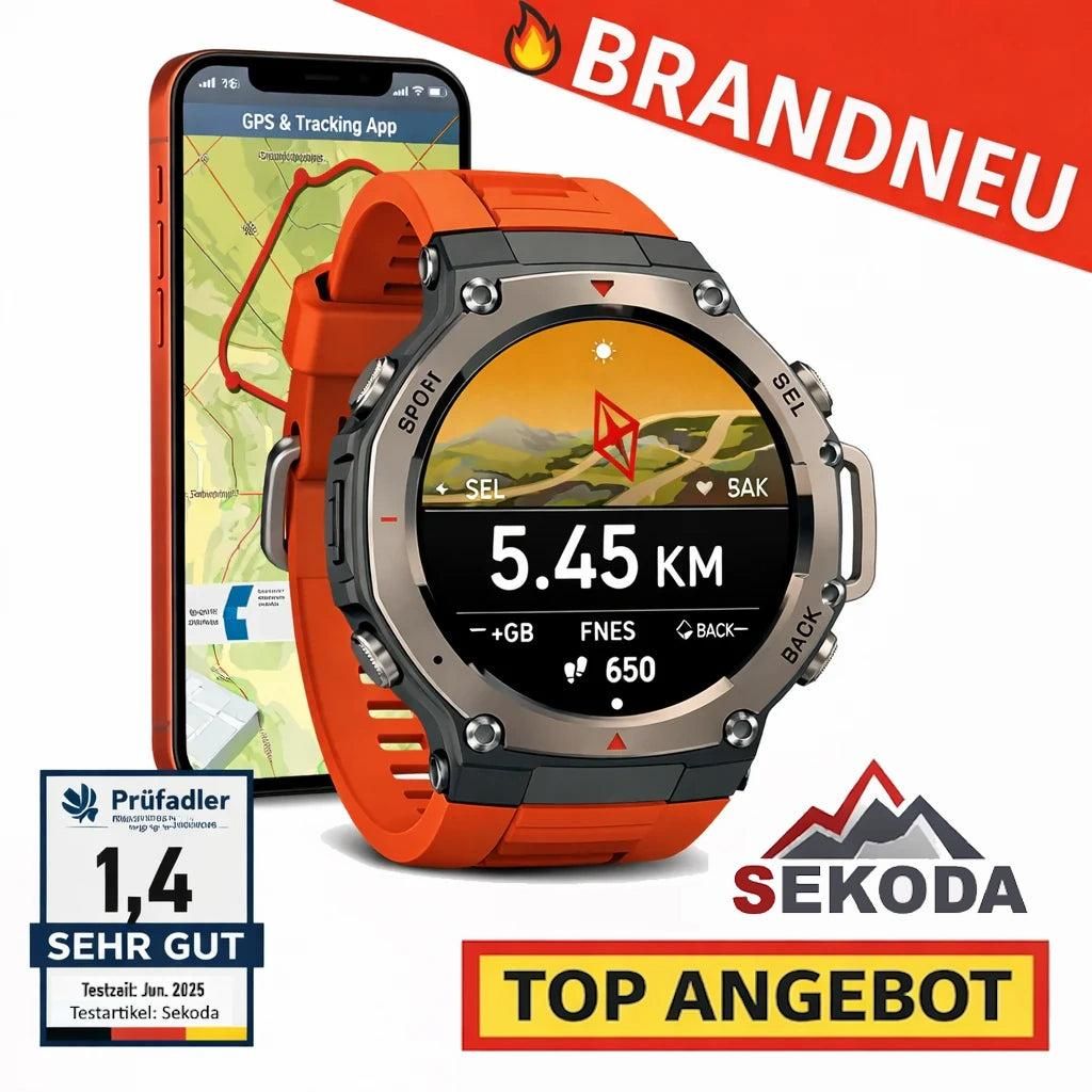 Sekoda GPS Sport Fitness Smartwatch für Herren & Damen | GPS & Tracking App: Rot