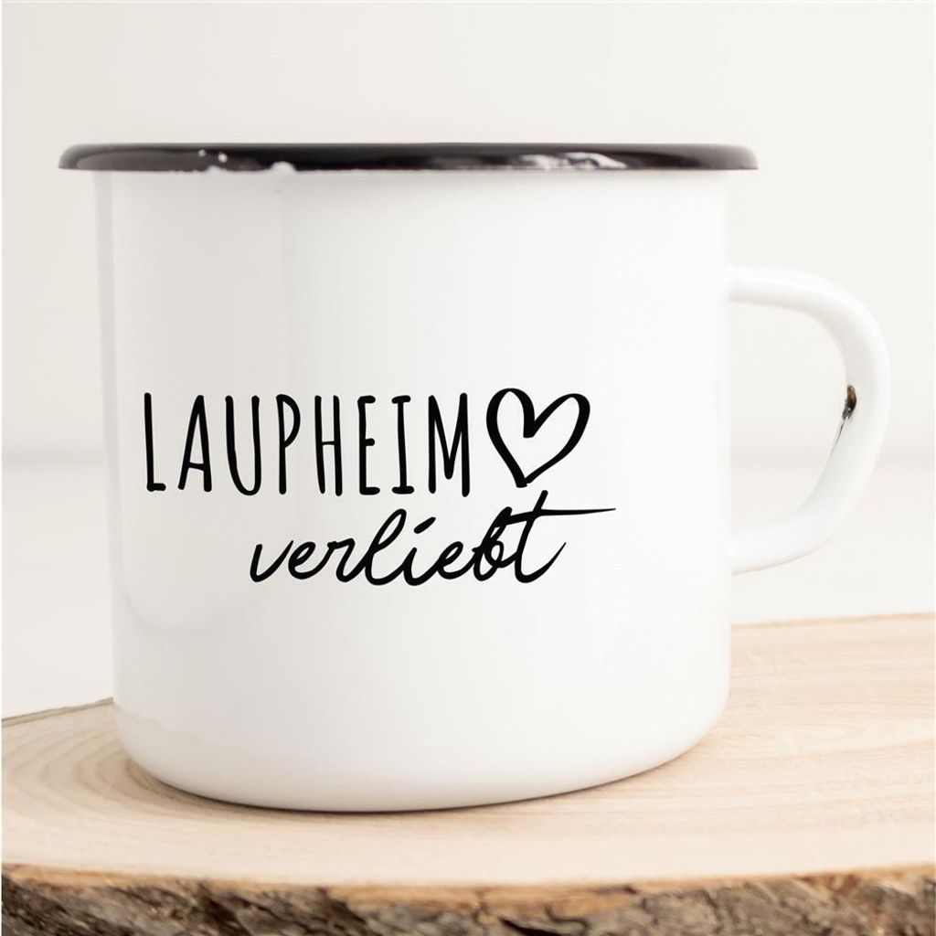 Huuraa Emaille Tasse Laupheim Geschenk Kaffeebecher Vintage 300ml Laupheim Präsent