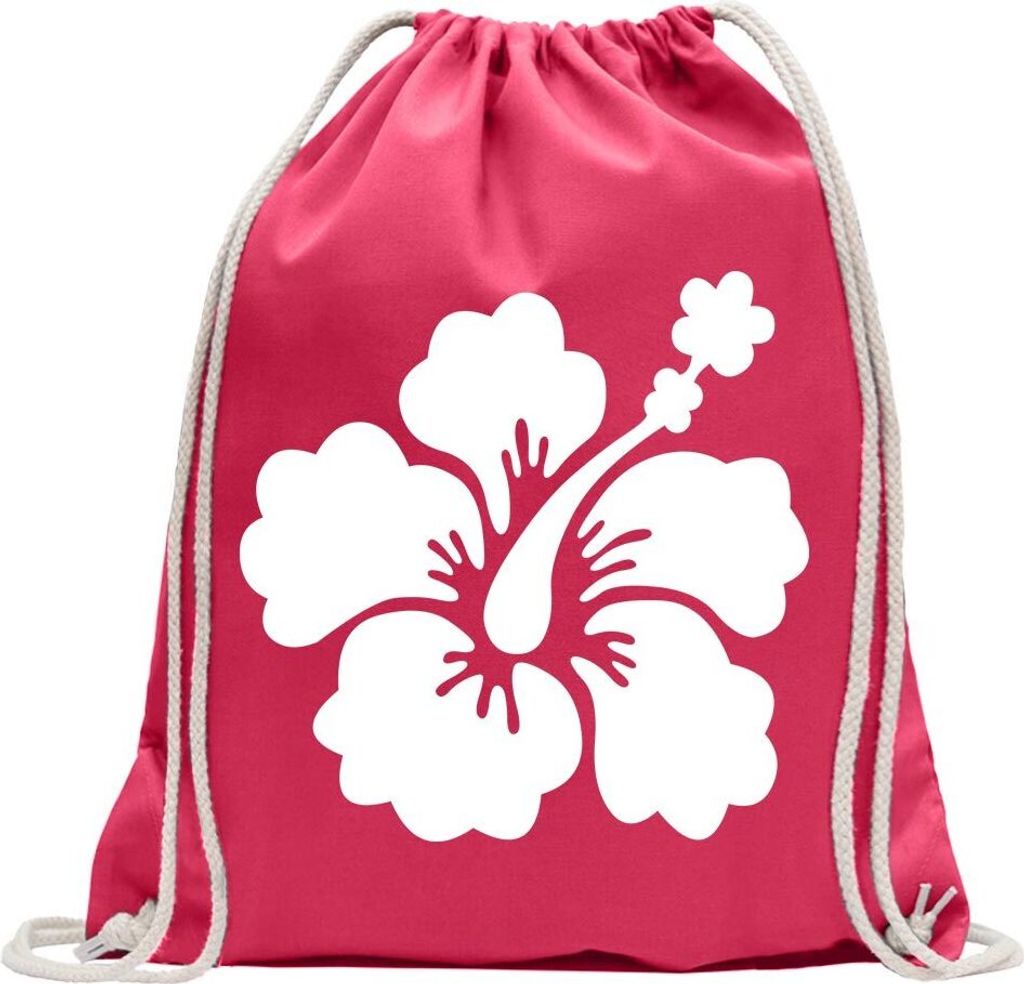 Kiwistar - Turnbeutel - pink - Hibiskus Blüte - Fun Rucksack Sport Beutel Gymsack Baumwolle mit Ziehgurt