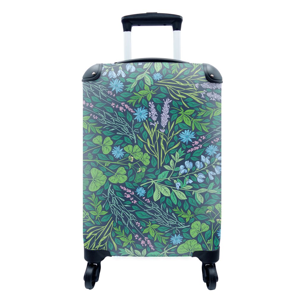 MuchoWow Koffer Handgepäck Trolley Rollkoffer Kleine Reisekoffer mit 4 Rollen - Kunst - Blumen - Grünzeug - Blätter - Cabin Size < 55x40x23 cm...