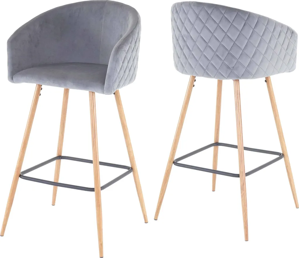 Chaise de bar grise en velours avec dossier pour îlot de cuisine x2