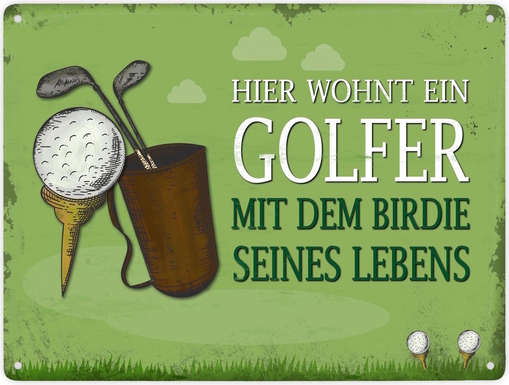 Hier wohnt ein Golfer - mit dem Birdie seines Lebens Metallschild XXL Schild