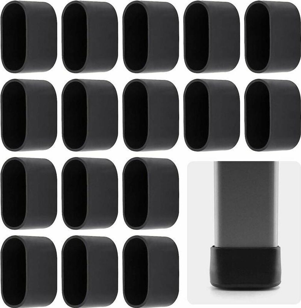 16 Stück Stuhlbeinkappe Stuhlbeinschutz Bodenschutz Fu?kappen Kunststoffkappe 38 x 20 mm Schwarz