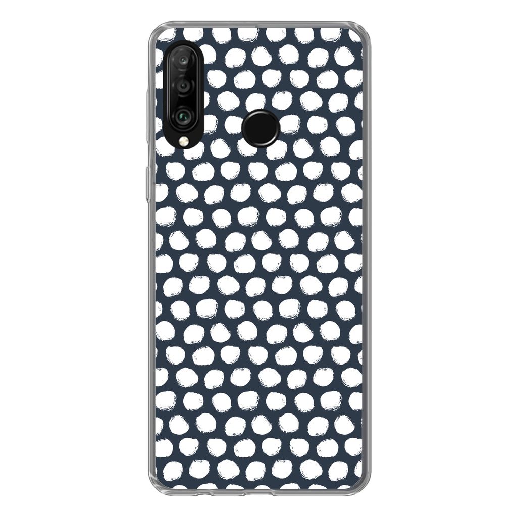 MuchoWow Handyhülle Schutzhülle Hülle für Huawei P30 Lite Tupfen - Muster - Weiß Silikon Softcase Handy Hülle - Handyhülle