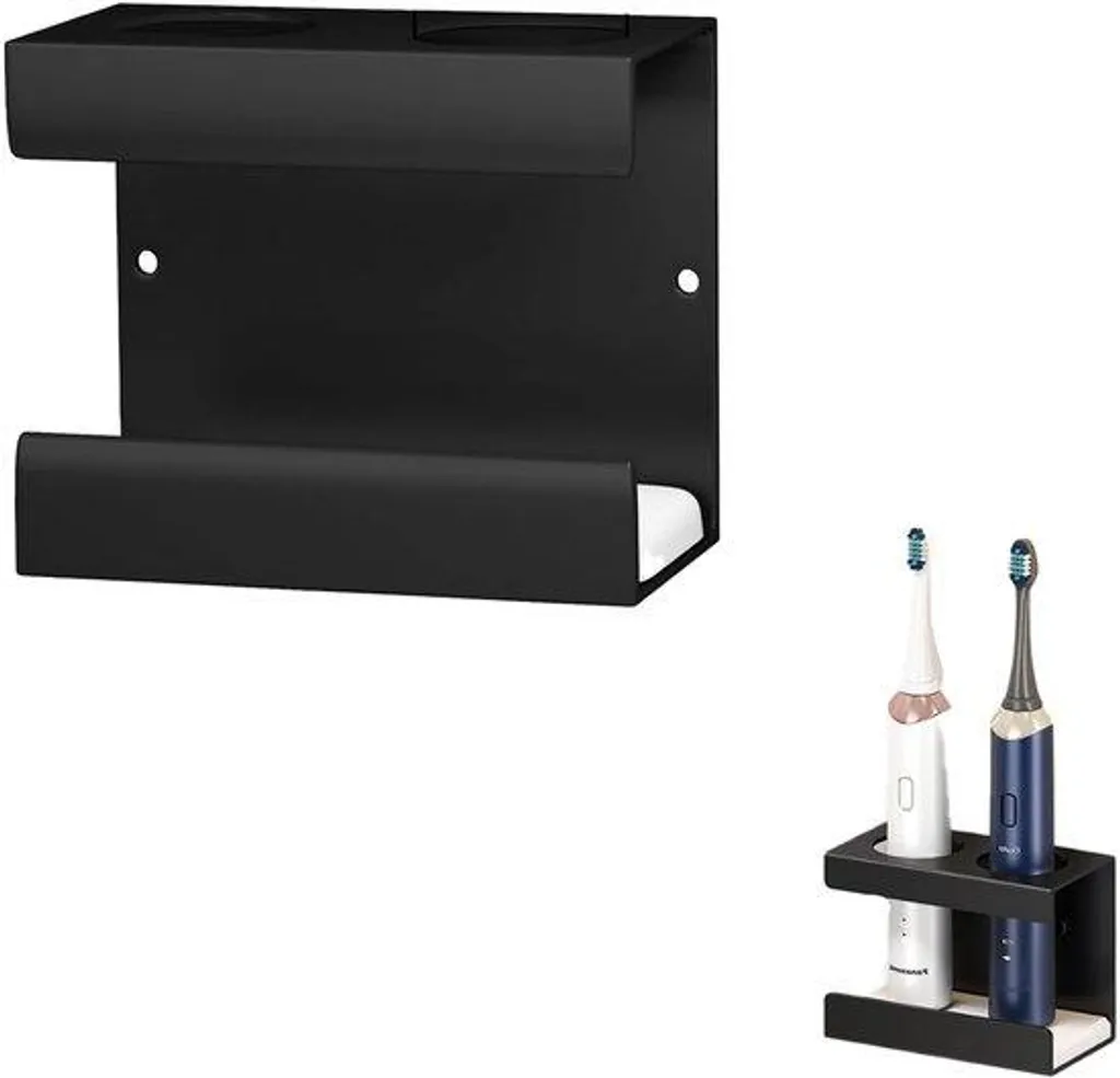 Support Brossette Dentaire Anti-Rouille Noir - Fixation Murale sans Trous