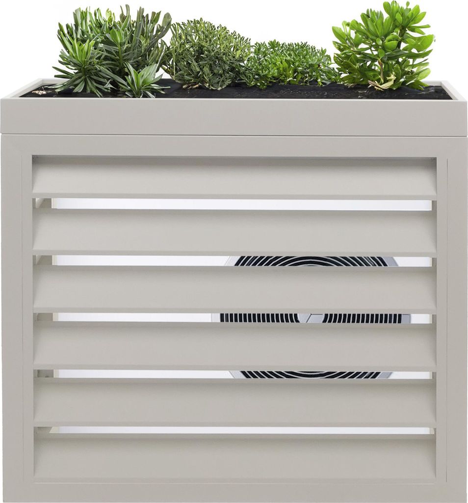 Verkleidung für Klimaanlage/Wärmepumpe MCW-O43, Abdeckung Schutzgitter Pflanzkasten, Metall 80x90x38cm grau-weiß