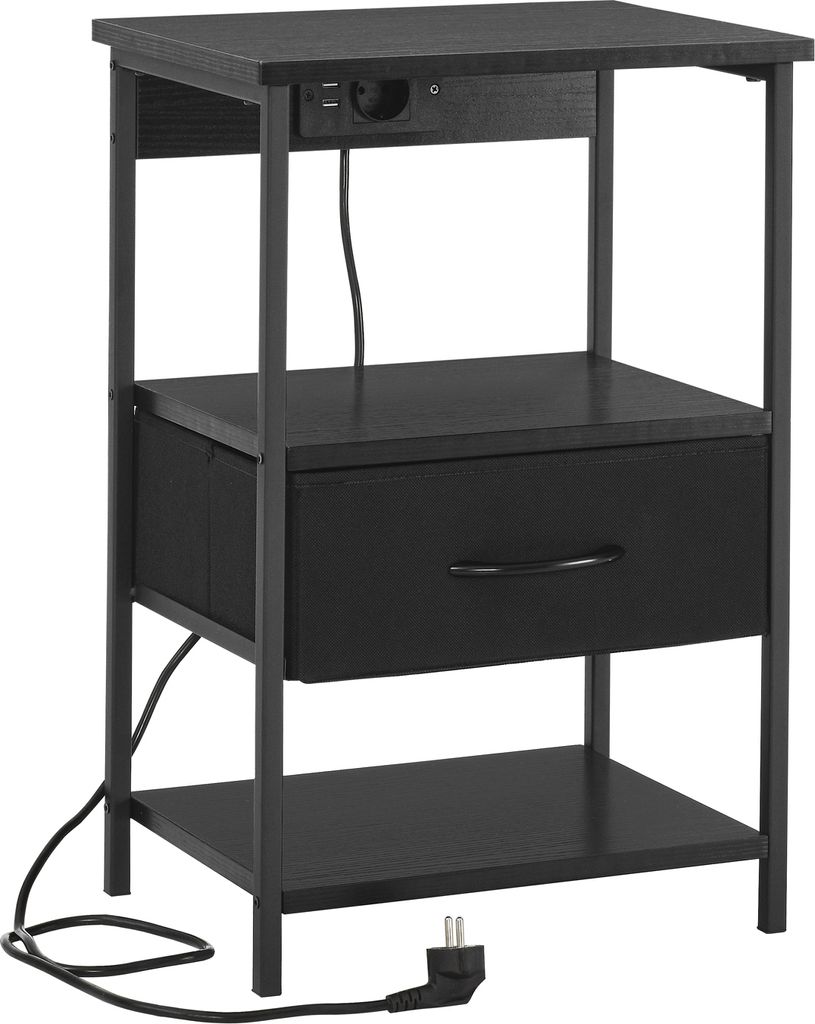 Nachttisch mit Ladestation und USB-Anschlüssen, Beistelltisch mit Schublade