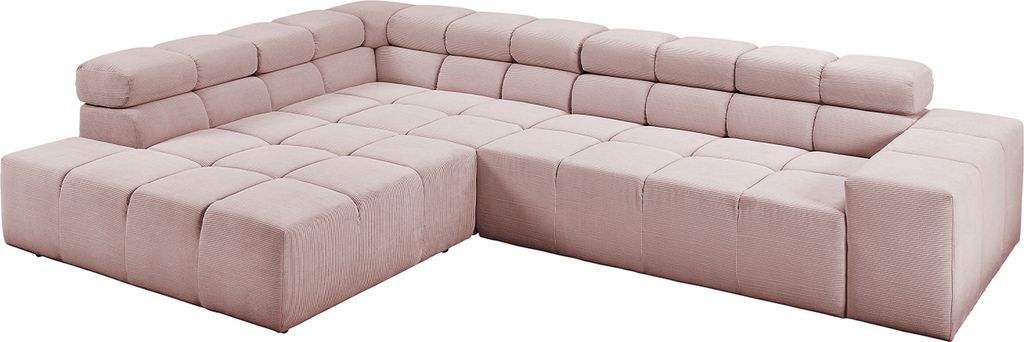 KAWOLA Sofa NEVADA Ecksofa Feincord rosa mit motorischem Sitzvorzug Recamiere links