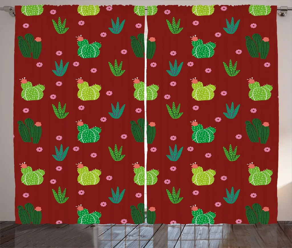 Rideau rustique ABAKUHAUS Cactus Flower 280x225 cm Vert Rubis Rose