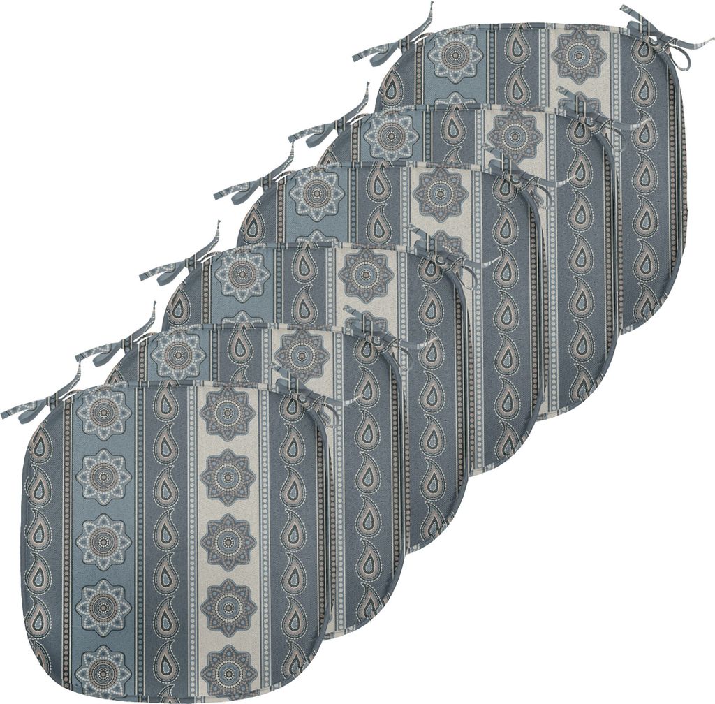 ABAKUHAUS Mandala Polster für Esszimmerstühle, Paisley Stern, Dekoratives wasserfestes Kissen mit Riemen für Küchensitze, 40 cm x 40 cm-6er Pac...
