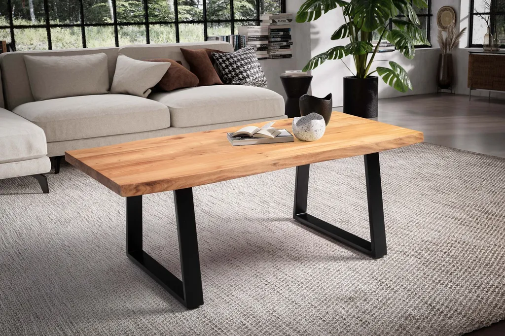 Table basse robuste en acacia 120 cm, meuble durable sans déformation - 2