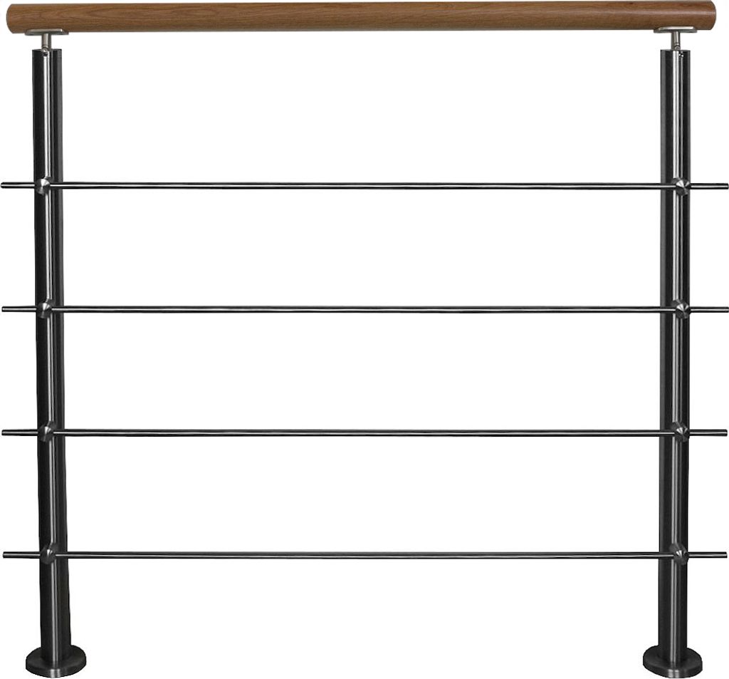 TIBU Edelstahl Geländer Aufmontage mit Eiche Handlauf und waagerechten Streben für Balkon Terrasse Treppe mit 4 Streben 2,6 m mit 3 Pfosten