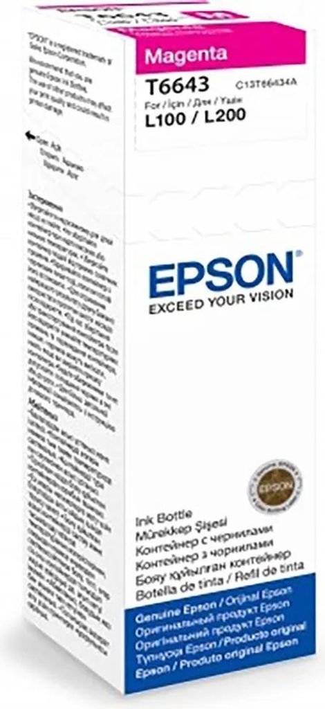 Epson T6643 - Magenta - Nachfülltinte - für Epson L120, L130, L1300, L220, L300, L310, L365, L455, L555, L565| EcoTank L355, L555