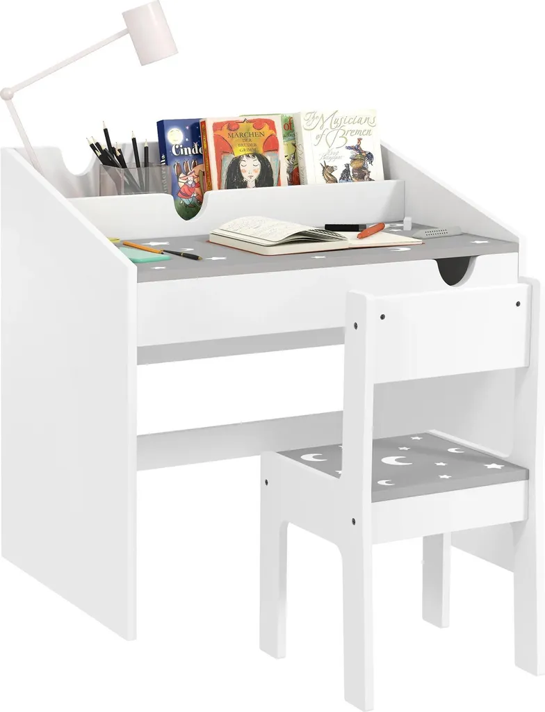 Bureau et chaise pour enfants gris clair en MDF - Pack dès 3 ans