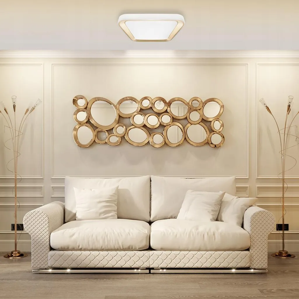 Plafonnier LED 66W Doré Élégant et Télécommande à Intensité Variable