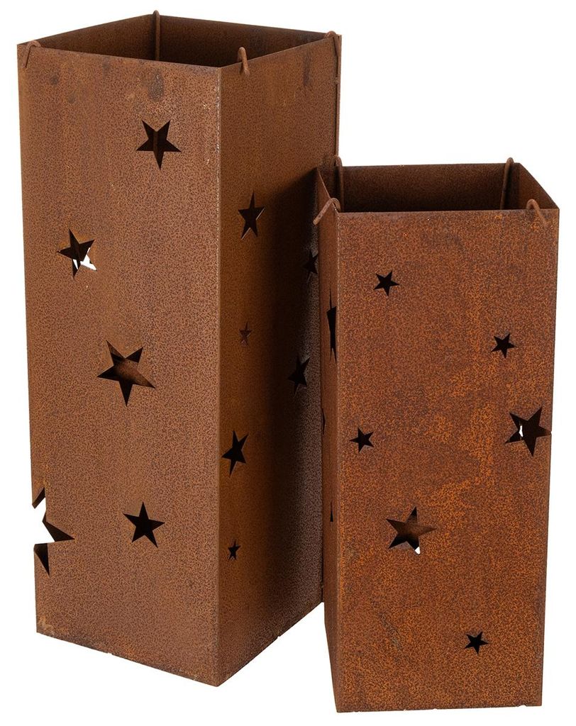 Kerzenhalter Set Edelrost Optik Weihnachten Sternenmuster Metall 40cm/50cm 2er-Pack