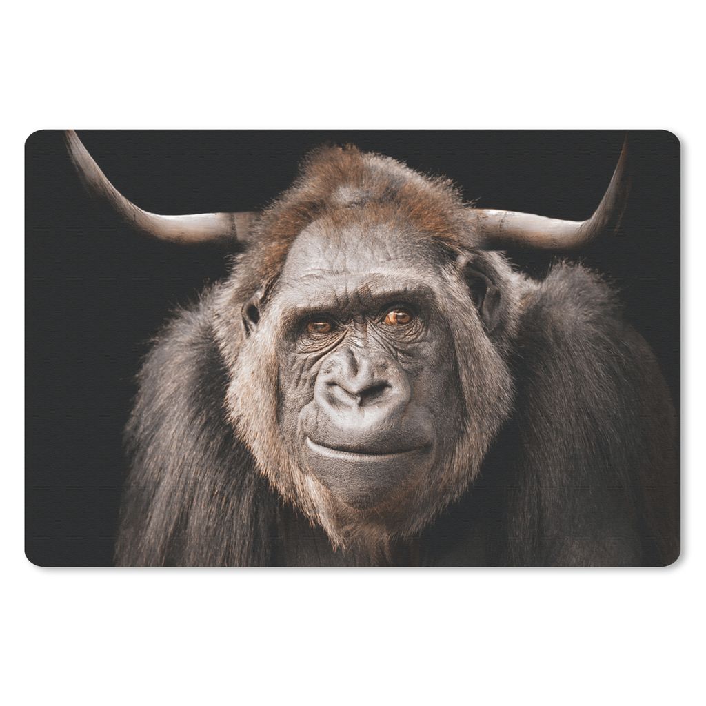 MuchoWow Mauspad Mousepad Affe - Horn - Schwarz 27x18 cm - Mousepads - Maus Mat - Pad - Mausunterlage - Büroartikel - Desk Matten