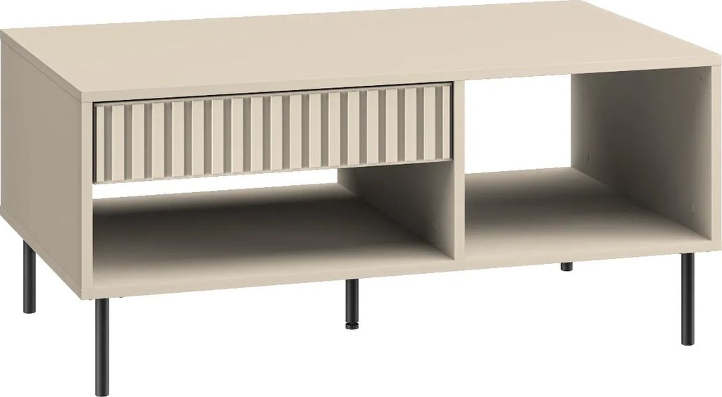 Marmex Möbel Sophie 10 Couchtisch in Kaschmirfarben, gefräste Lamellen an der Schublade mit Vollauszug, eleganter Wohnzimmertisch mit Ablageflächen