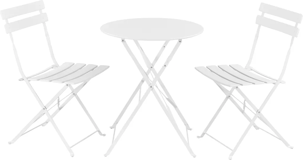 Set Mobili Giardino Caprile Bianco Acciaio 3 Pezzi Pieghevoli