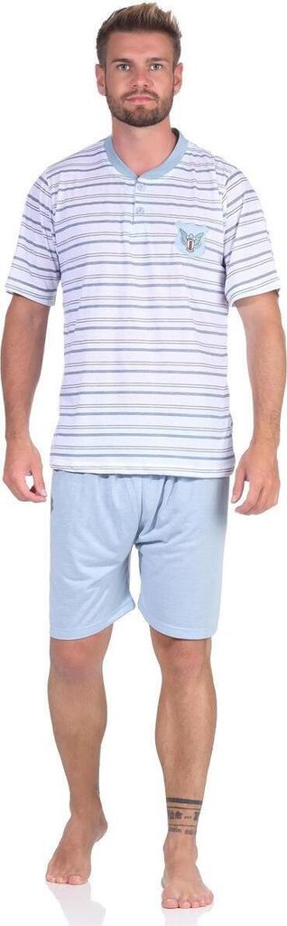 Herren Pyjama Short und T-Shirt Schlaf-Anzug; Hellgrau M/48 Produktbild 