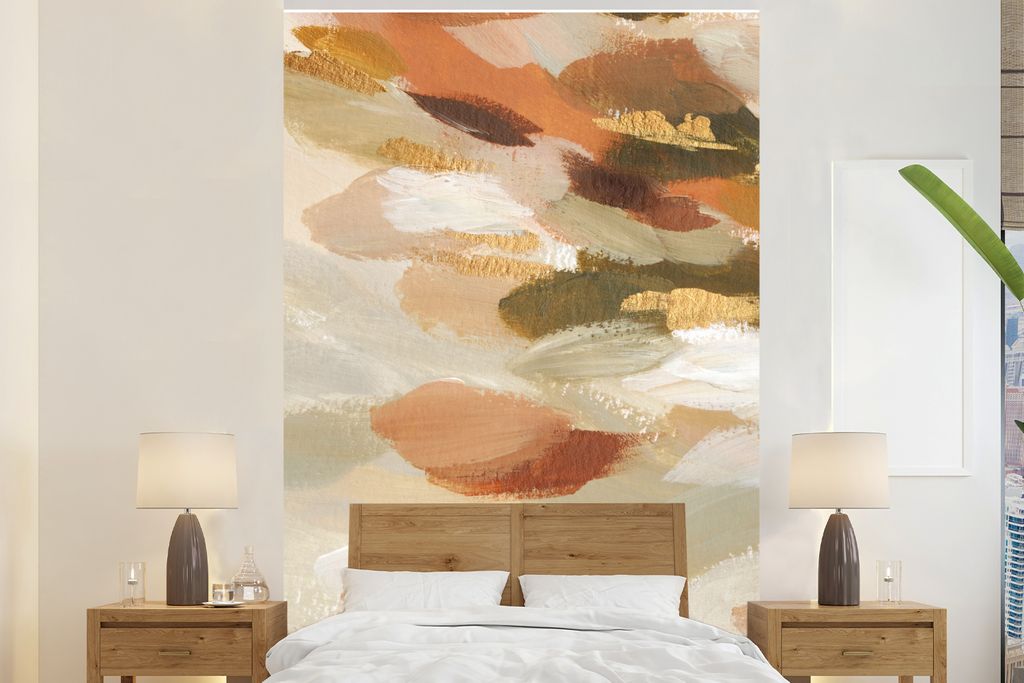 MuchoWow Fototapete für Wohnzimmer oder Schlafzimmer Wandtapete Vinyl Motivtapete Farbe - Gold - Rot - 155x240 cm - Tapete